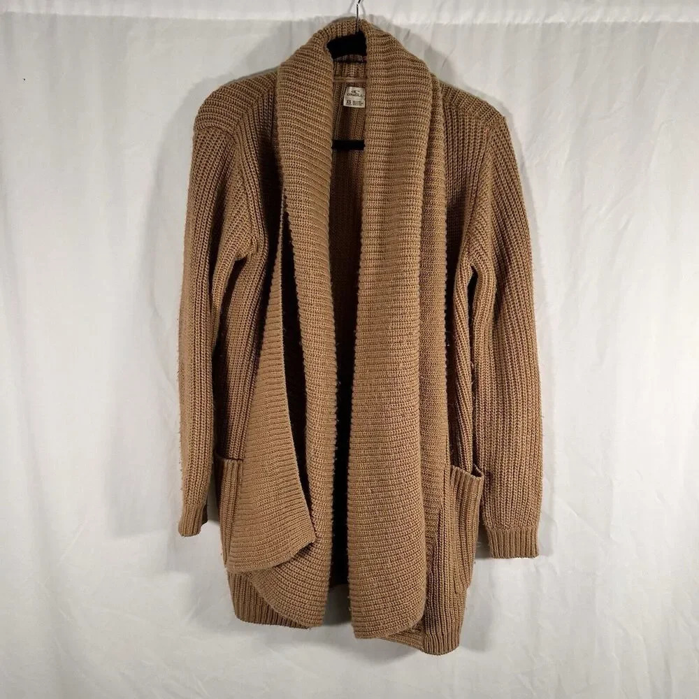 O'Neill Cardigan Women's XS Brown Knit Open Front Long Sleeve Pockets